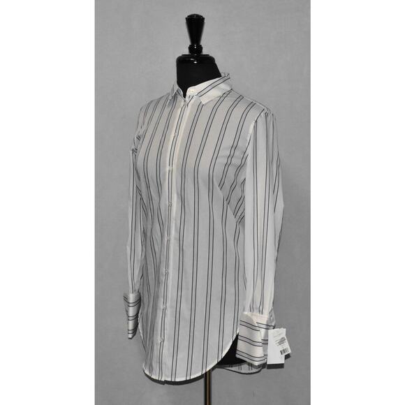 A6 NWT EQUIPMENT White W/Blue Striped Essential L/S Neapolitan Cuff Shirt Sz S - Picture 3 of 7